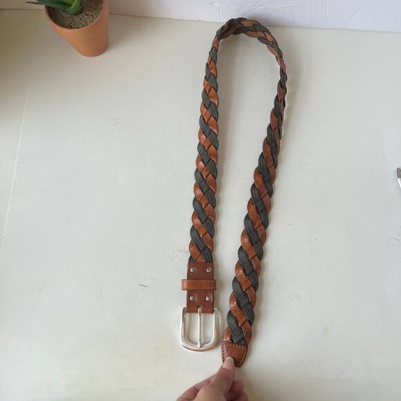 TOMMY HILFIGER Braided Leather Denim Womens Belt Size Medium Brown Blue 90s y2k - Picture 11 of 12